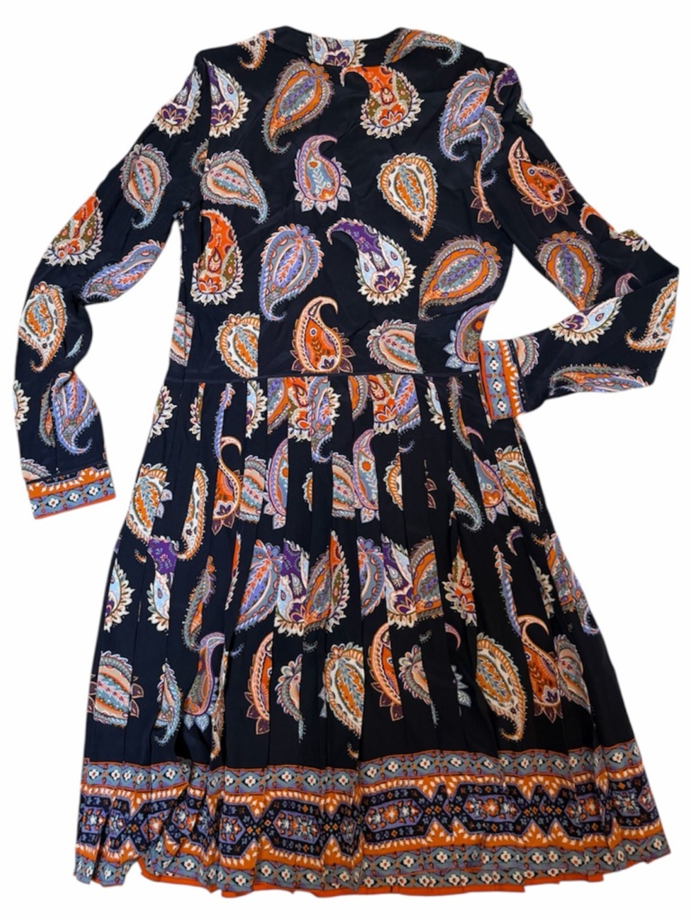 Tory Burch Navy Paisley Long-Sleeve Midi Dress sz 2 - Picture 5 of 7